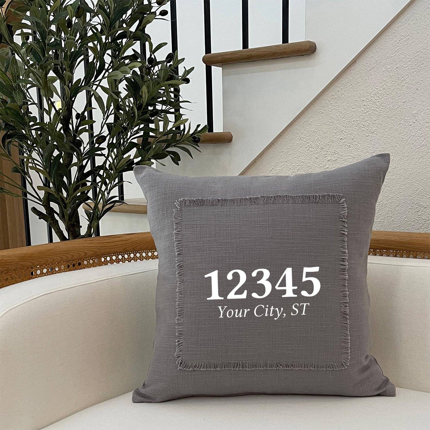 Second Nature by Hand - Wholesale Throw Pillow Cover - Postal Code [CUSTOM] / Natural or Grey Pillow Cover3