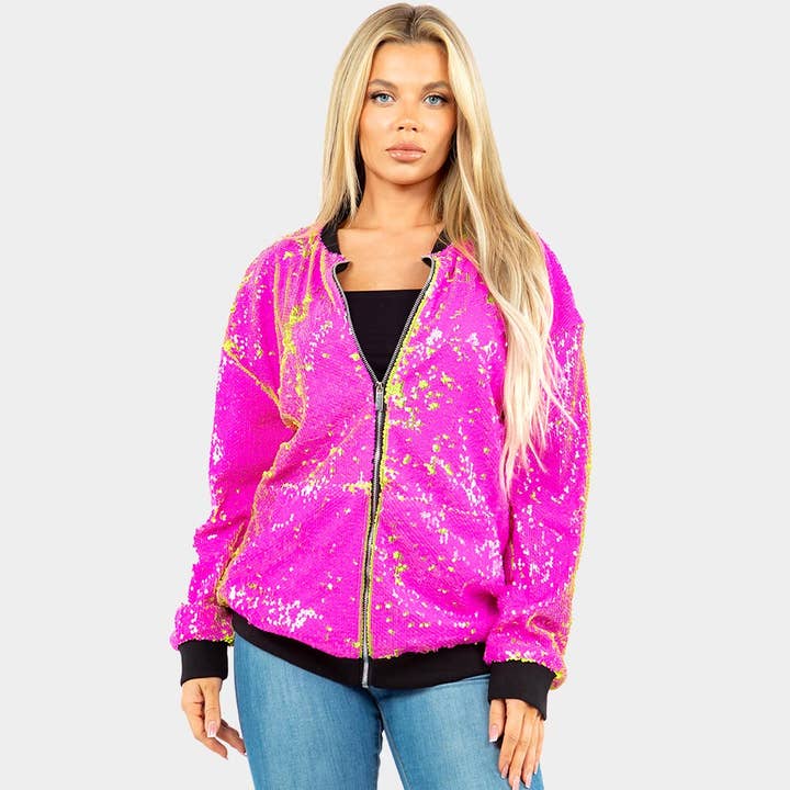 Sensibling Corp. - Wholesale Bomber Jacket - Women's - Reversible Sequin Zip Up Bomber Jacket1