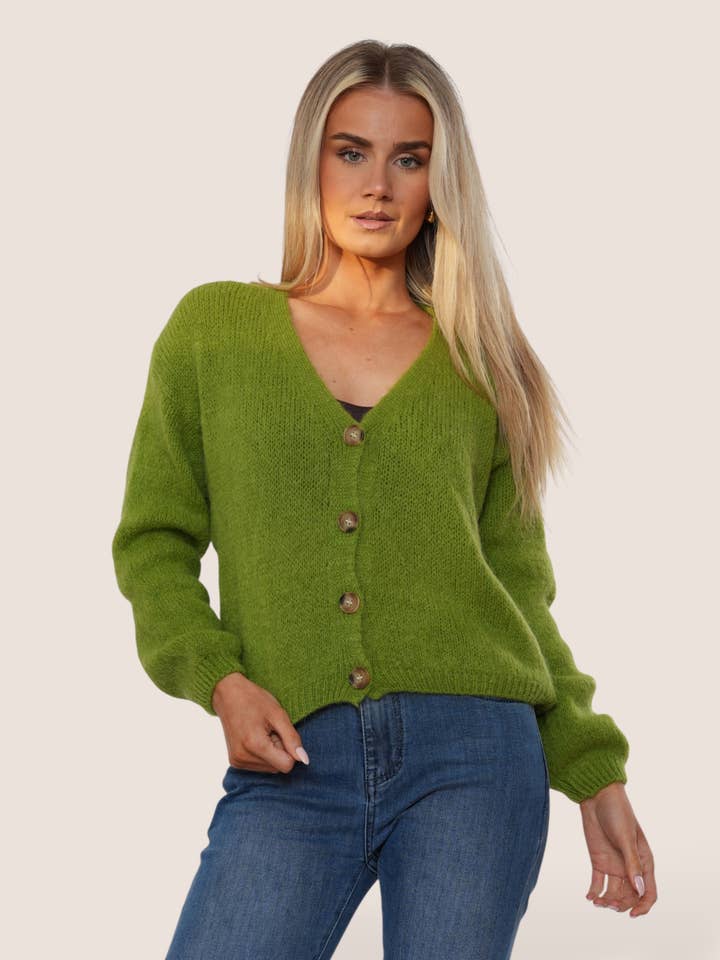 Mohair Blend Tortoise Shell Button Cardigan for wholesale by Terminal 1 Clothing