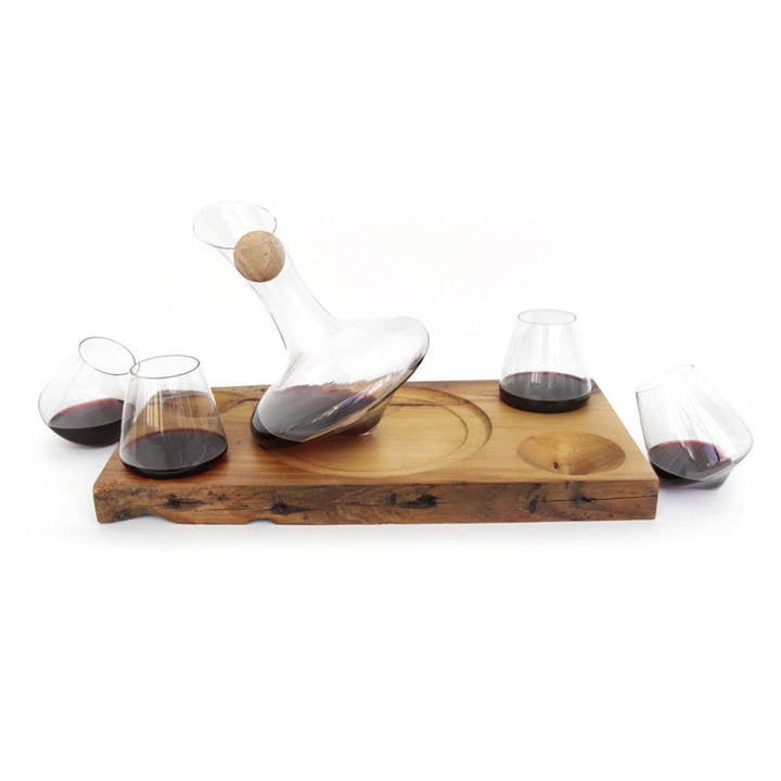 J.R Foursome barnwood JR Decanter e Quattro Bicchieri da 12oz con Vassoio di Servizio in Legno di Fienile per la vendita all'ingrosso da parte di Swoon Living