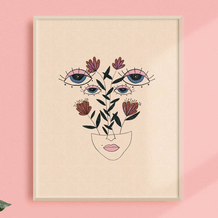 Floral Head Lady Art Print for wholesale by Black Lab Studio