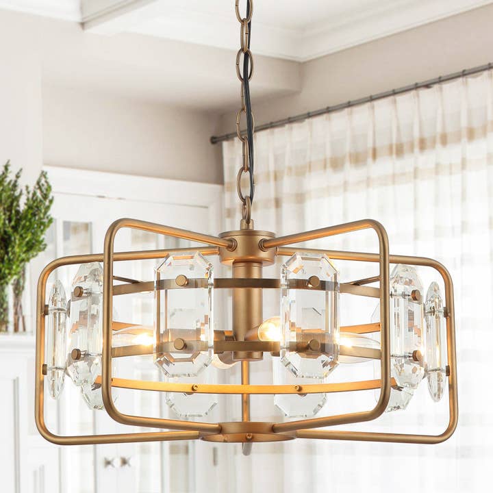 Lustre moderne en forme de cage en cristal Lusteria Gold à 4 lumières pour la vente par Brio Lighting