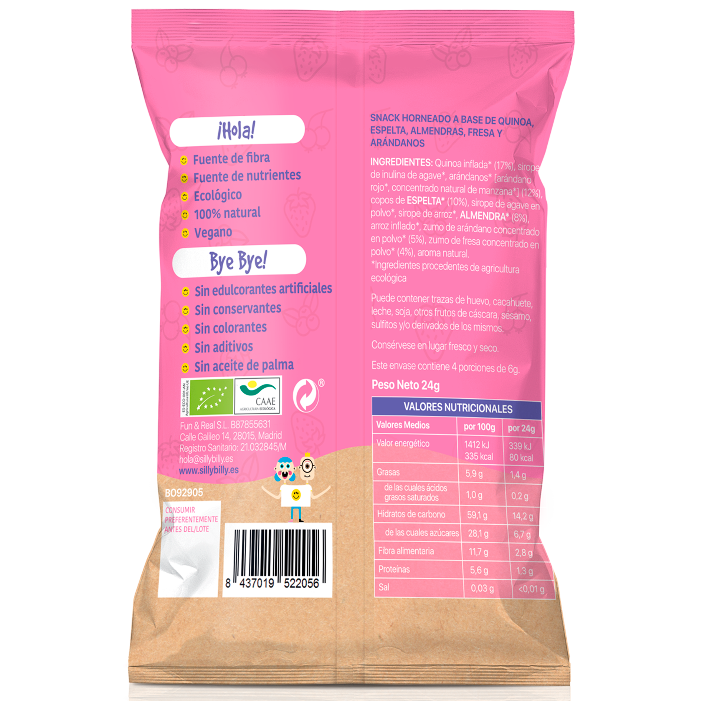 SillyBilly - Venta al por mayor Barrita de aperitivo - Cuadrados de Quinoa, Espelta, Arándanos, Fresas y Almendras2