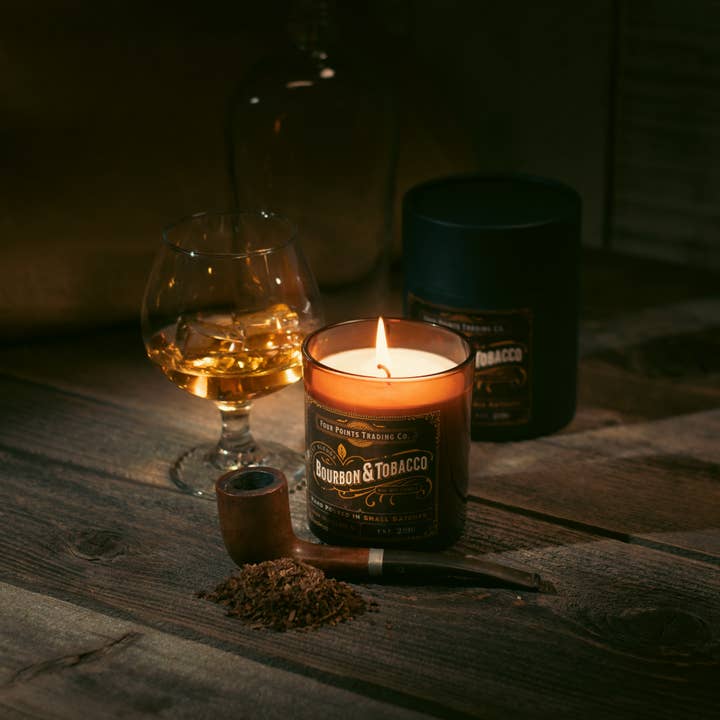 Four Points Trading Co - Wholesale Jar/Filled Candle - Bourbon & Tobacco 8 oz Soy Candle
