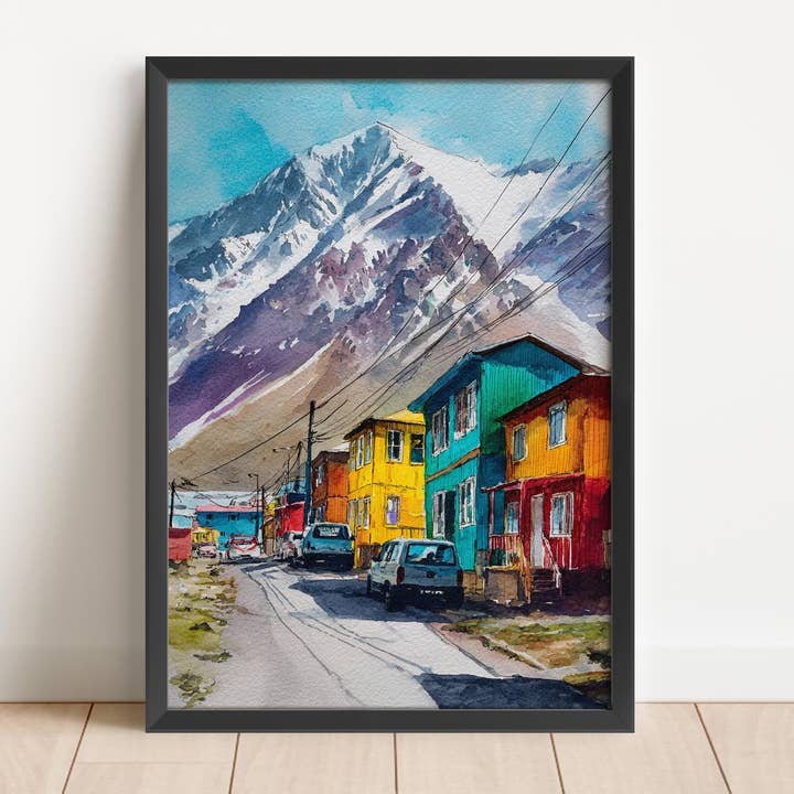 Art aquarelle de Portillo Chili Impression de voyage à Portillo Œuvre de Portillo Chili Décor de la région de Valparaíso Art mural du Chili pour la vente par Premium Travel Art