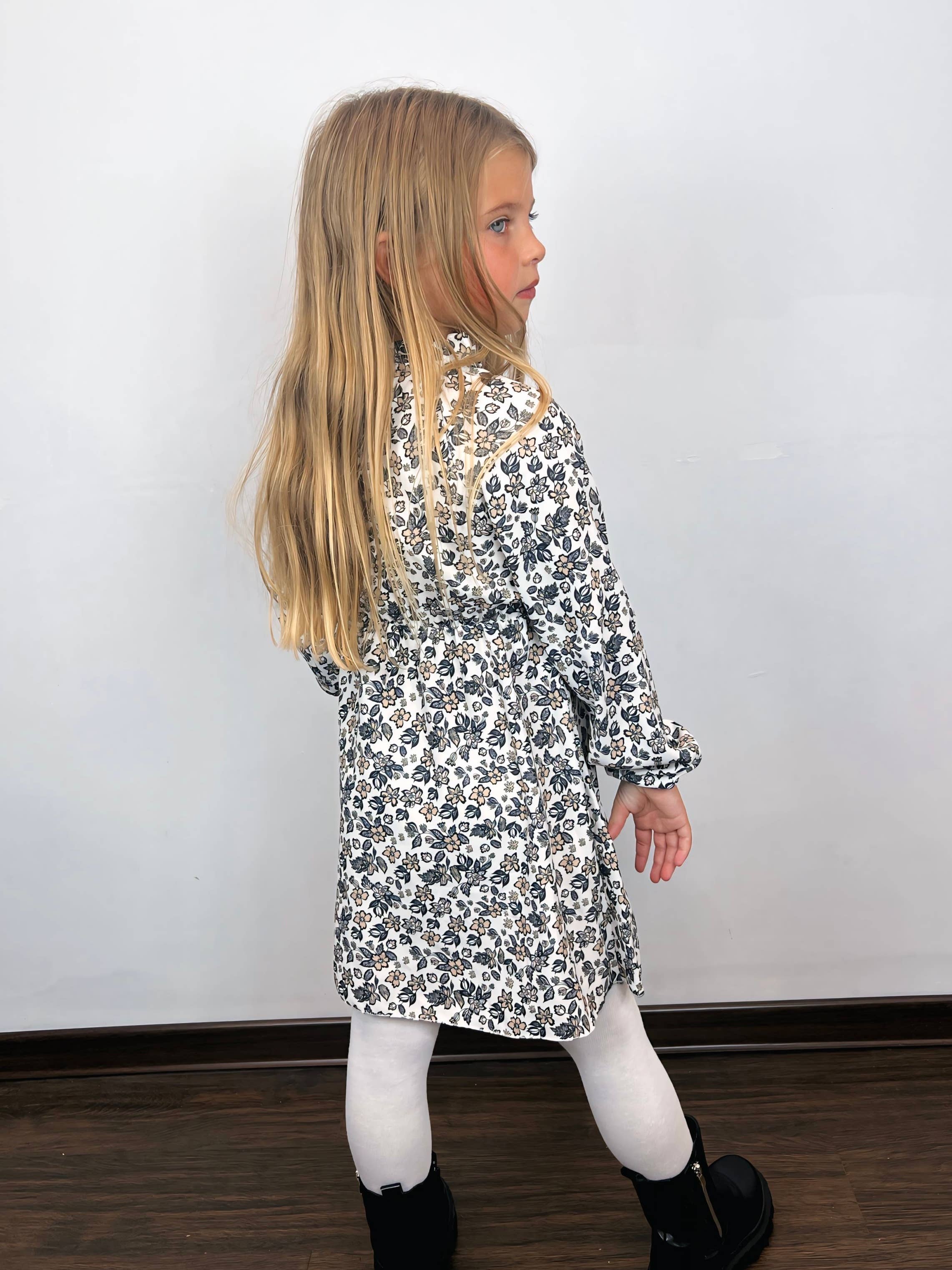 MINI MIGNON PARIS - Vendita all'ingrosso Vestito - Bambini - Abito da ragazza con vita elasticizzata e maniche lunghe con stampa floreale3