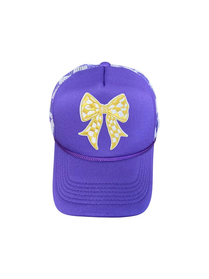 Casquette Trucker à Carreaux avec Nœud Violet & Or - Jour de Match pour la vente par Valois Designs