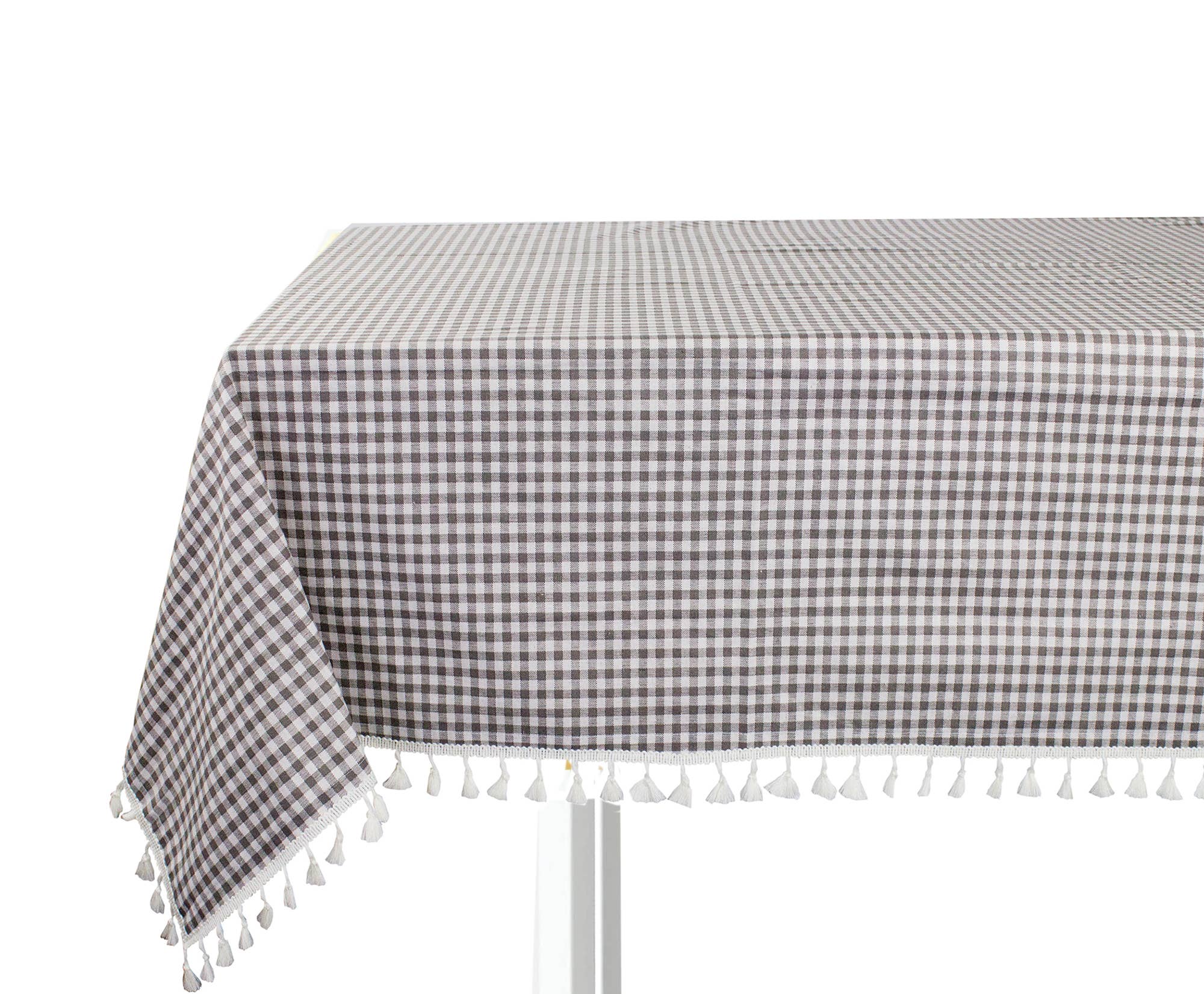 Fennco Styles - Wholesale Tablecloth - Rustic Gingham Check Tasseled Trim Cotton Blend Tablecloth7