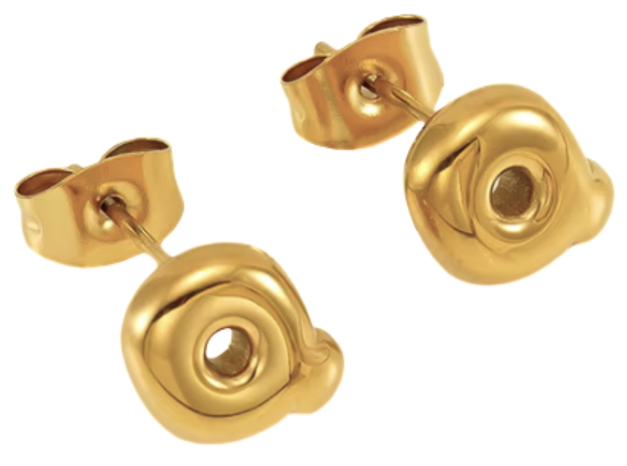 Gult guld HoopLa boblebogstav mini ørestikker i stål med 18K guld for engroshandel på Faire18