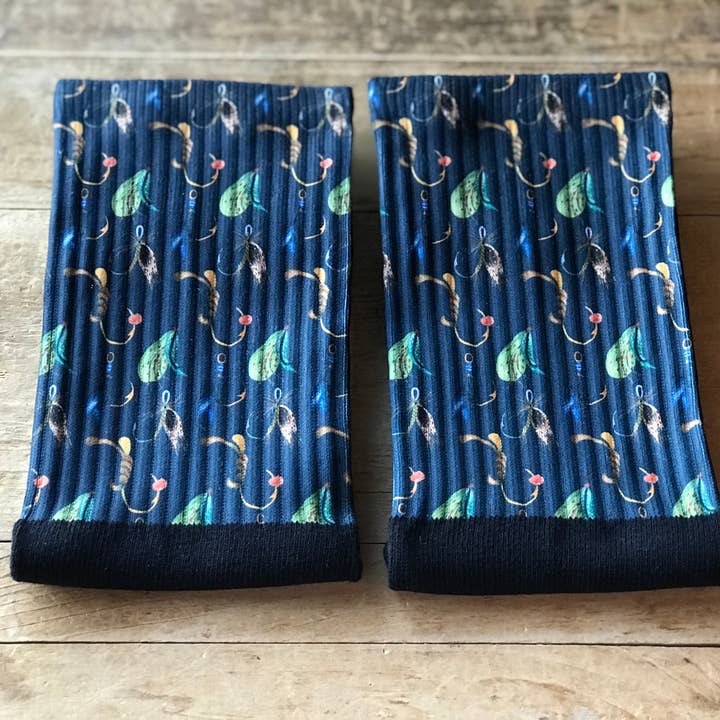 Fly Fishing Crew Socks (Navy Blue) for wholesale by Simply Me • Gentlemen Est. 2017 LLC