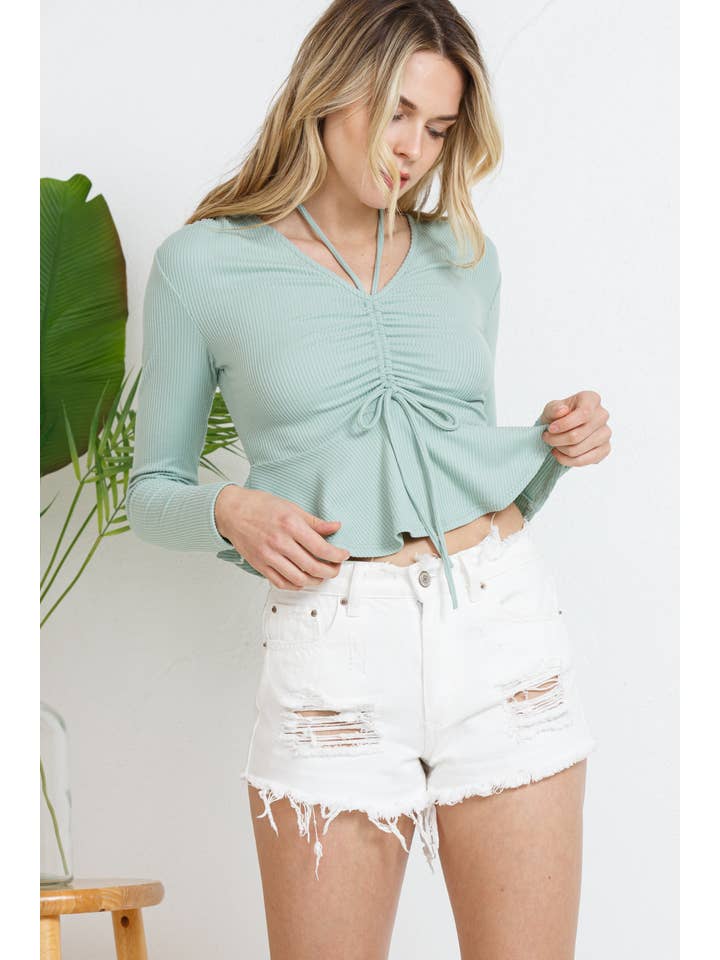 Blue B - Wholesale Knit Top - Women's - 71073T - Brushed Yummy Rib Tunnel Tie Long Peplum Top11