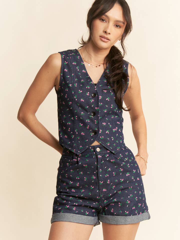 PLUS DENIM V NECK VEST WITH BUTTON CLOSURE ON CF for wholesale on Faire