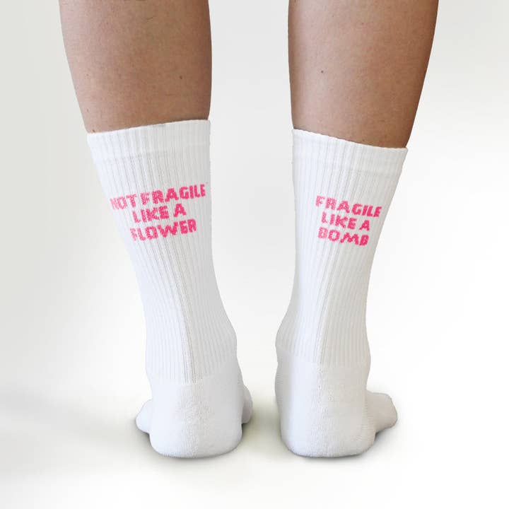 Not Fragile Like A Flower, Fragile Like A Bomb Socks for wholesale by The Spark Company