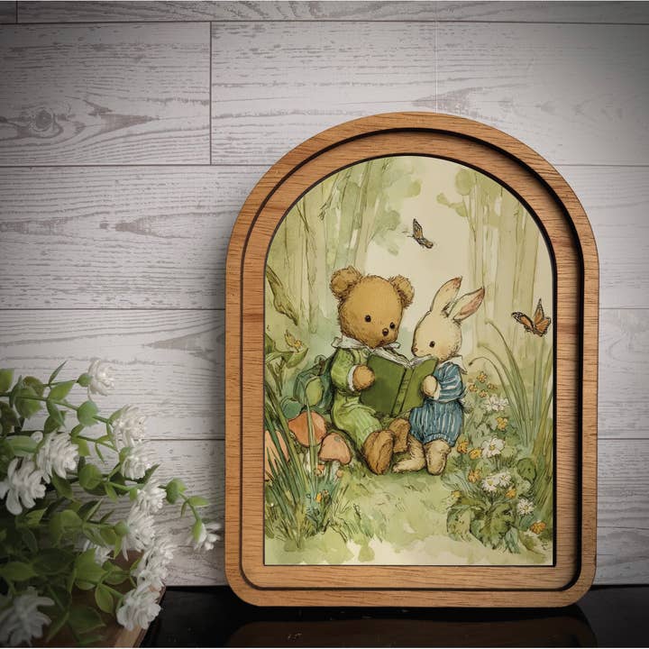 Arch Frame Art Print Teddy Bunny Landscape | Wood Frame for wholesale by Maci Loo Makings