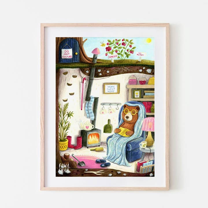 Cosy Bear Art Print for wholesale by Fawa Shah