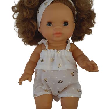 White Gold Plumetis Braces Jumpsuit for wholesale by Maman Poule et Papa Coq