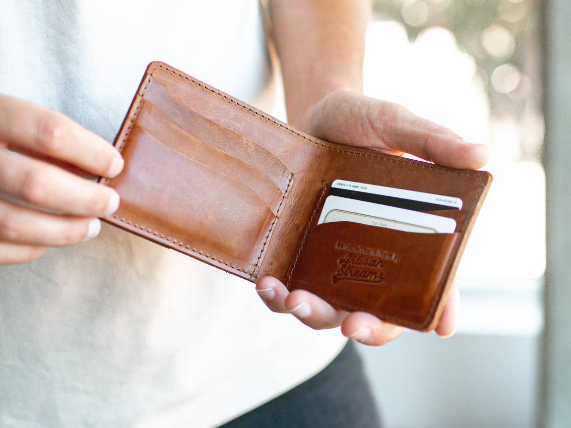 Artisan Streams – wholesale Wallet - Men’s – Men's raw leather bifold wallet - standard brown (Waseem)4