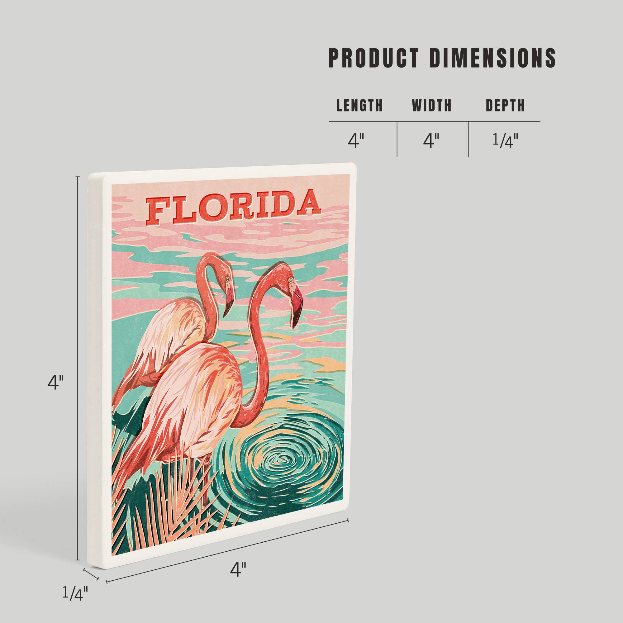 Lantern Press - Wholesale Coasters - CERAMIC COASTER Florida, Vintage Print Press, Flamingo4