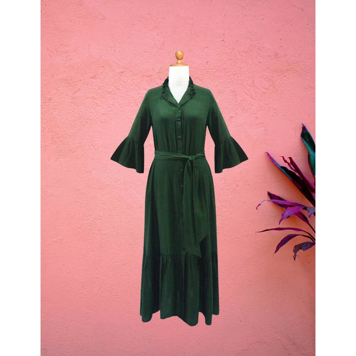 3/4-Ärmel Cassie Maxi mit Knöpfen, Taschen und Gürtel Herbst für den Großhandel von La Mer Luxe