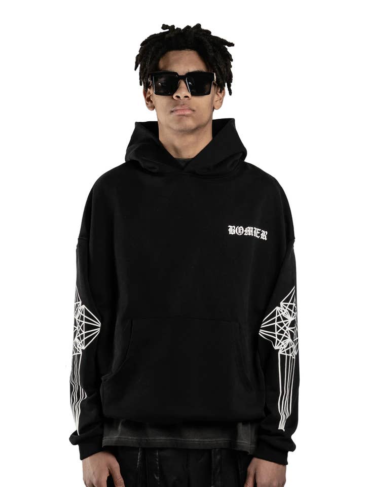 CROSS HOODIE - PURE BLACK for wholesale by BOMBER CLOTHING