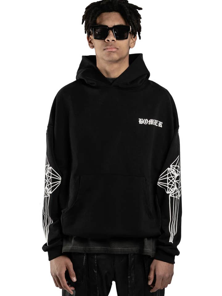SUDADERA CON CAPUCHA CRUZADA - PURE BLACK para venta al por mayor de BOMBER CLOTHING