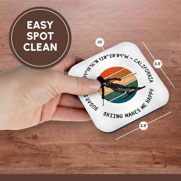 3dRose - Wholesale Coasters - 3dRose, Sugar Bowl, California. Woman skier on white. Downhill skiing sport, Coaster13