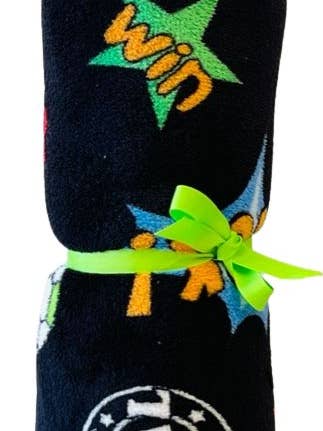 Fuzzy Black Soccer Shootout Blanket for wholesale by Made With Love & Kisses