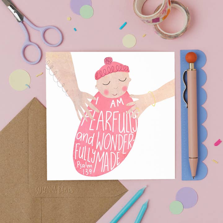 New Baby - Psalm 139 Pink - Bible - Baptism - Dedication for wholesale by Susanna Banks Art
