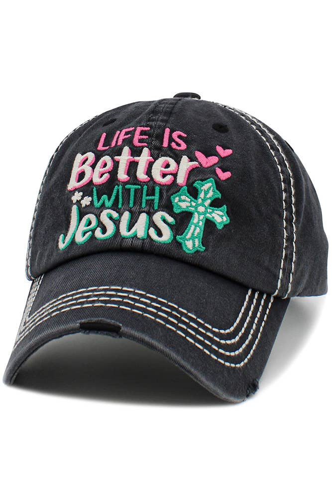 Hana - Wholesale Honkbalpet - Dames - HET LEVEN IS BETER MET JESUS Washed Vintage balpet5