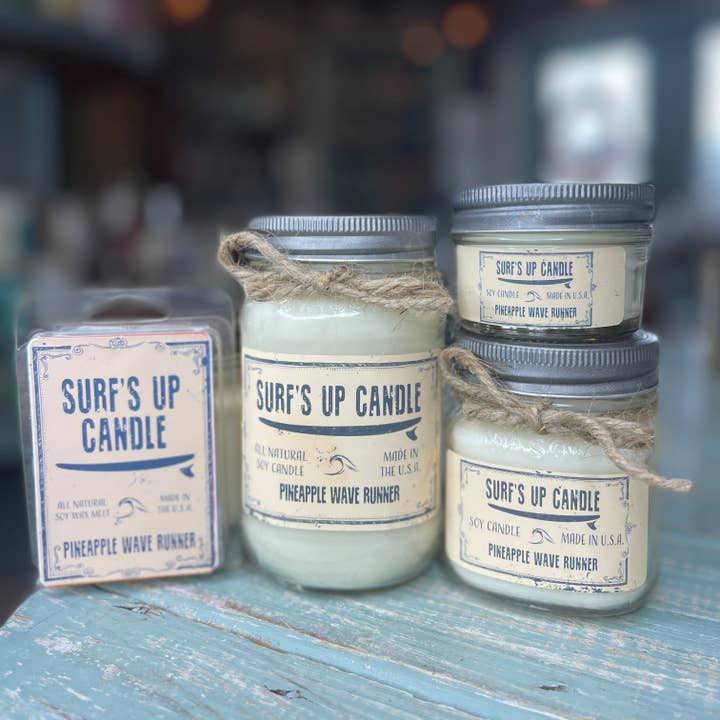 Surfs Up Candle - Wholesale Jar/Filled Candle - Pineapple Wave Runner Mason Jar Candle - Original Collection