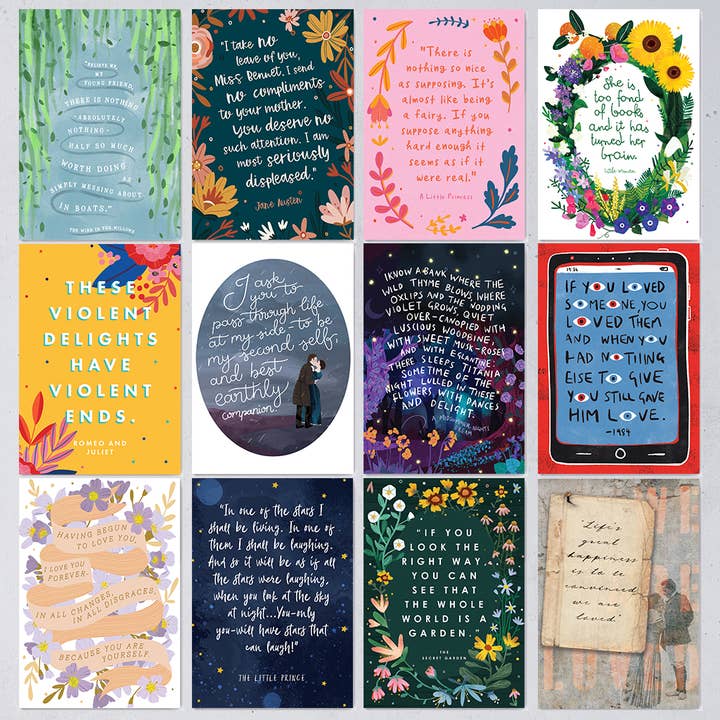 Bookishly - Wholesale Postcard Set - Set of Twelve Classic Book Quote Postcards (2021 Edition)