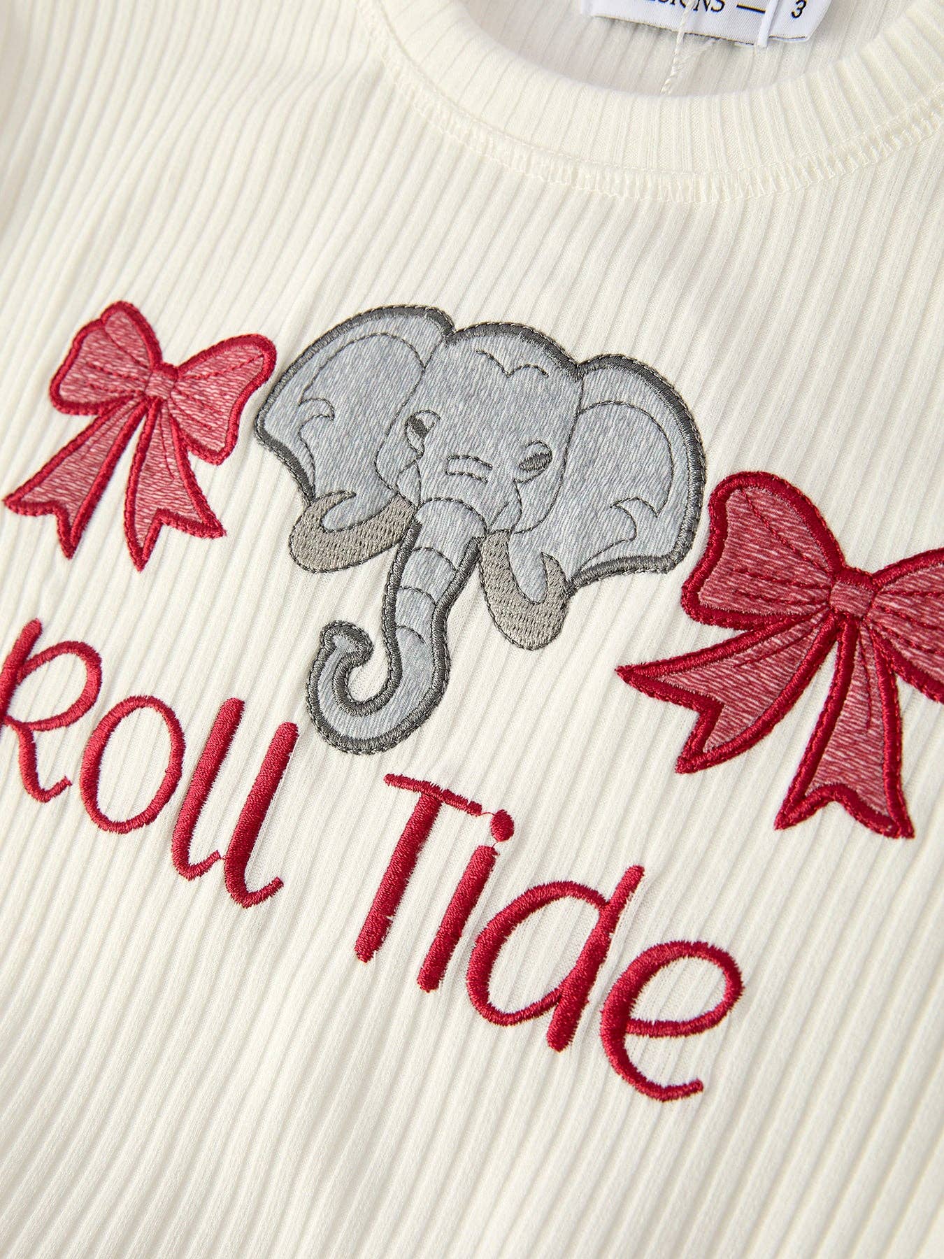 Rylee Faith Designs – Conjunto de camisola e calças – criança por atacado – Conjunto de Jogo para Meninas – Top Elefante Roll Tide e Calças Flare com Padrão Vermelho2