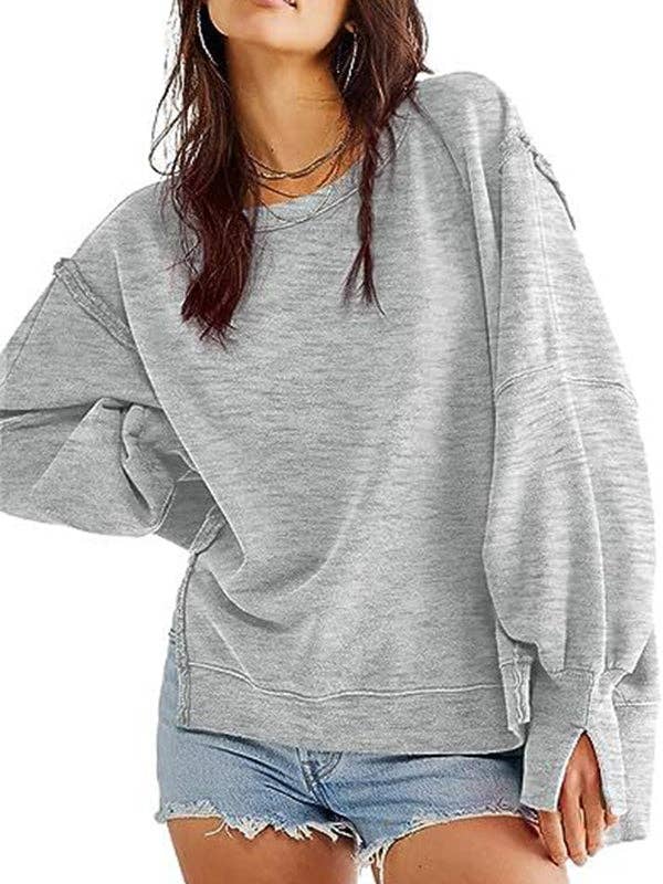 UZ Wholesale Store - Wholesale Sweatshirt - Women's - Fringed Solid Color Split-Joint Split-Side High-Low Long Sle5