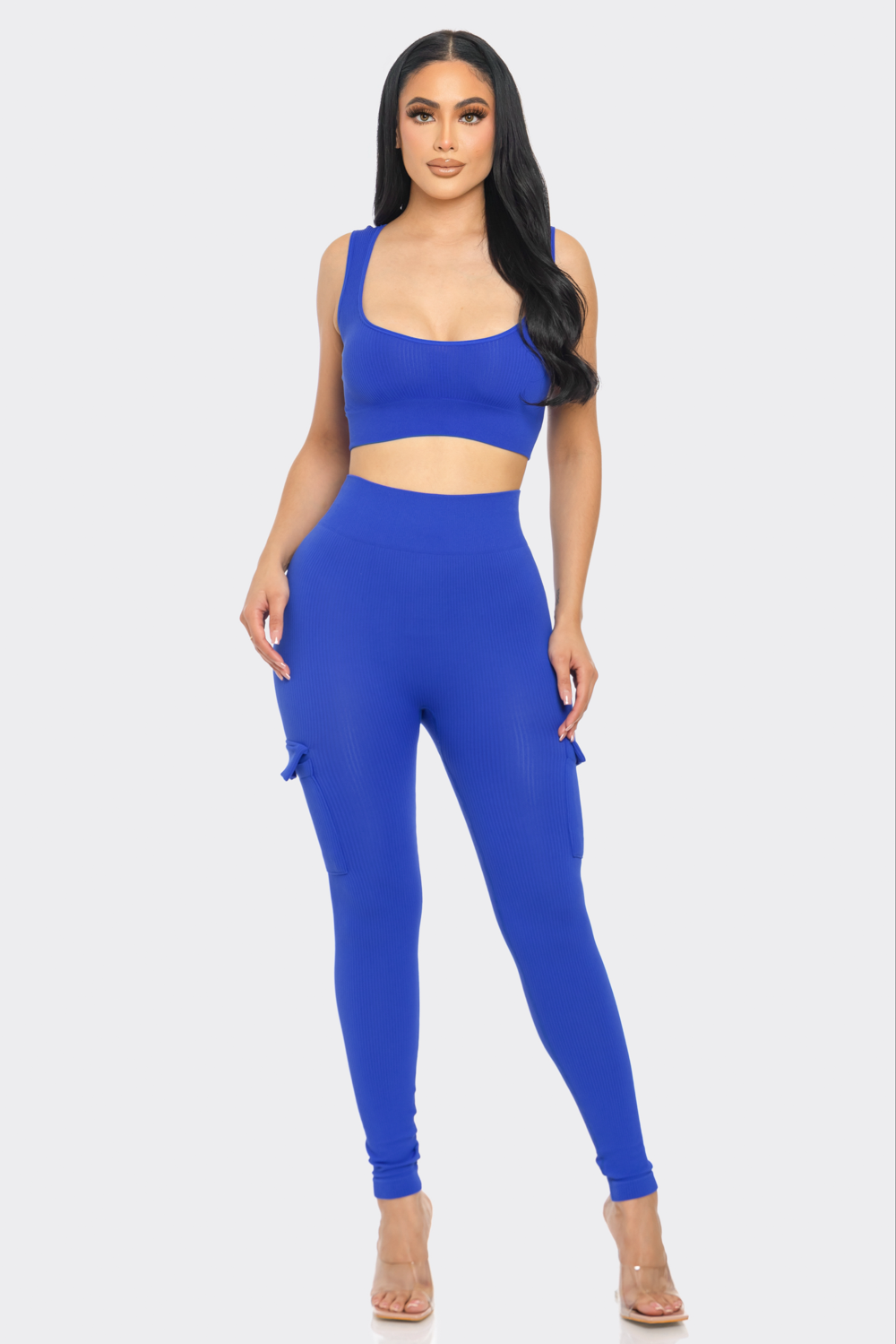 Lime All the Time - Wholesale Activewear Set - Women's - 2 Pc Seamless Muscle Crop Tank Top and Cargo Legging Set6