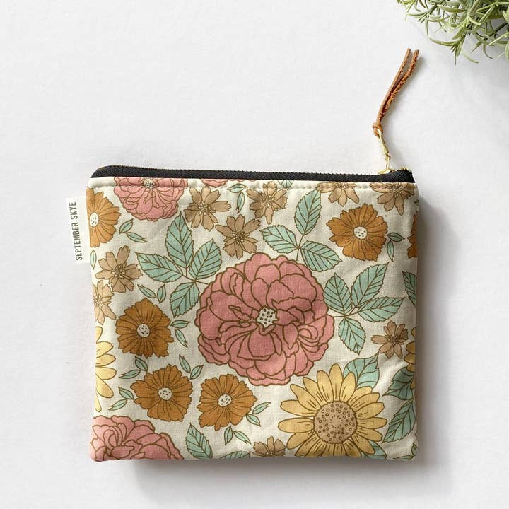 Simple zipped pouch in vintage floral indy bloom for wholesale by September Skye Bags & Accessories