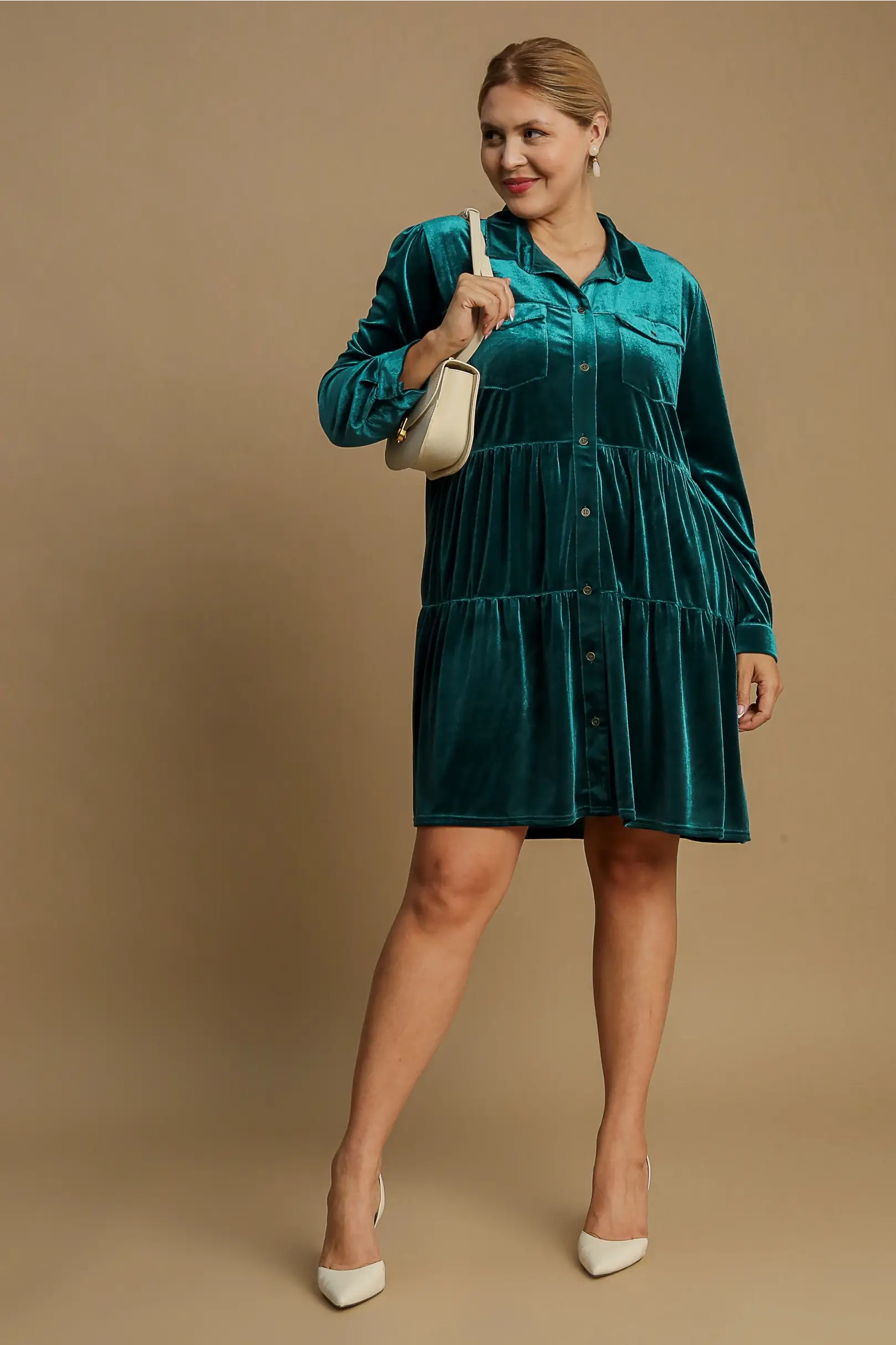 Plush Looks - Wholesale Dress - Women's - Velvet Button Down Dress8
