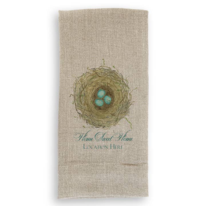 French Graffiti – Toalha de chá por atacado – Ninho com Ovos Azuis e Localização1