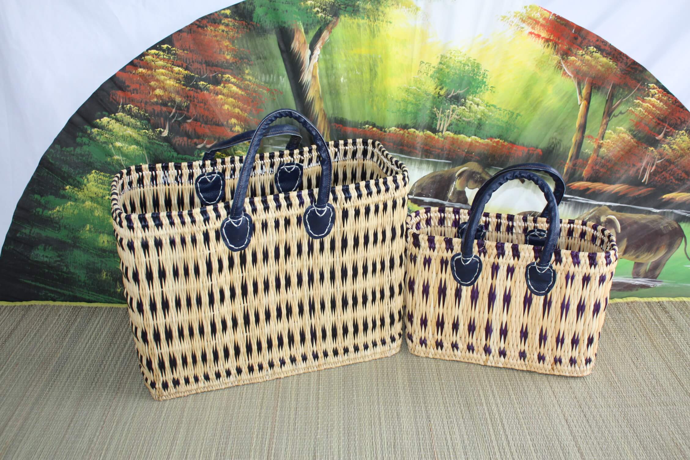 Boutique Huléti - Wholesale Grocery/Shopping Bag - Superb Blue & Natural Basket - Hand woven - tote bag - 3 SIZES - ideal shopping, markets... wicker reed straw6