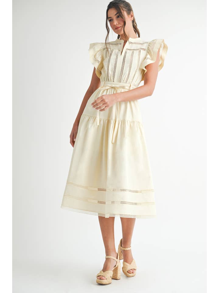 Cream Kurzärmliges gestuftes Midikleid für den Großhandel auf Faire