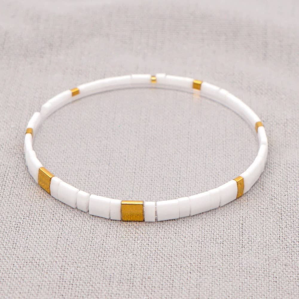 Mio Queena – wholesale Beaded bracelet – Boho Glass & Hematite Beaded TILA Beads Stretch Bracelet -BJ14