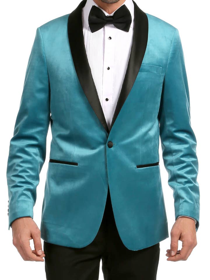 Enzo Turquoises Samt Slim Fit Schal Revers Smoking Herren Blazer für den Großhandel von Ferrecci
