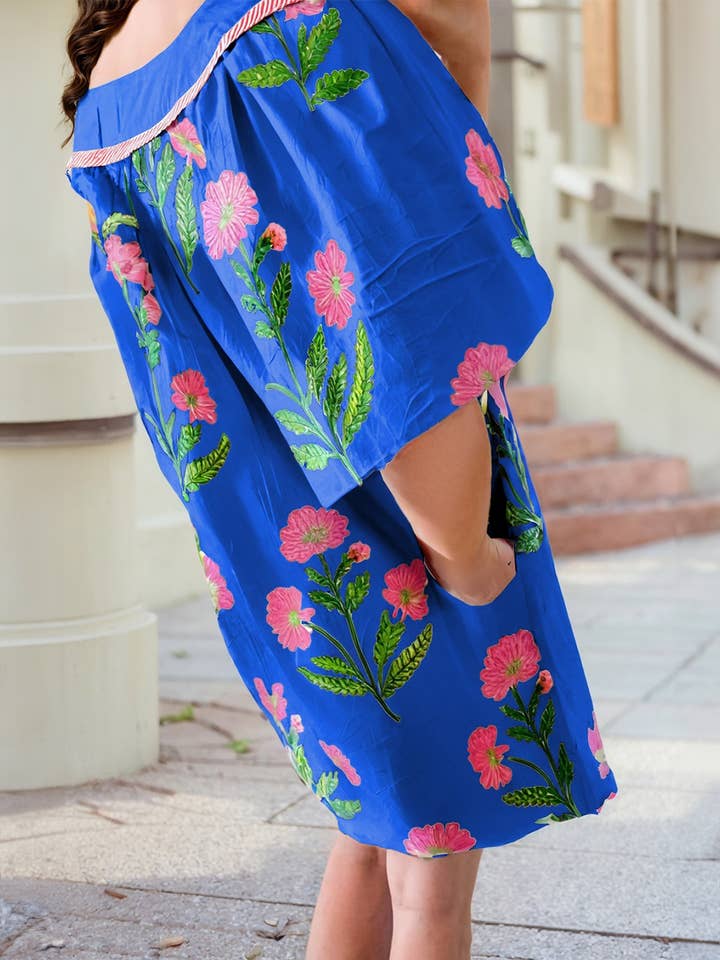 1 the Woman - Wholesale Dress - Women's - Floral Short Sleeve Split Neck Mini Dress