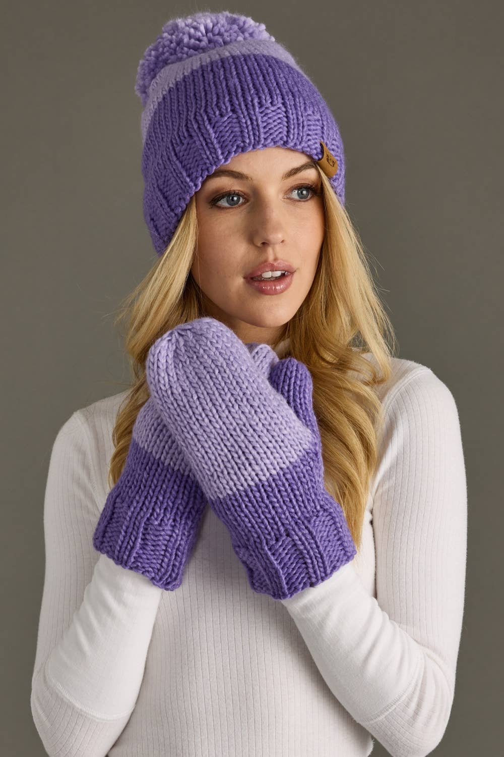 Panache Apparel Co. - Wholesale Beanie - Women's - Lt. Purple & Purple Color Block Pom Hat3