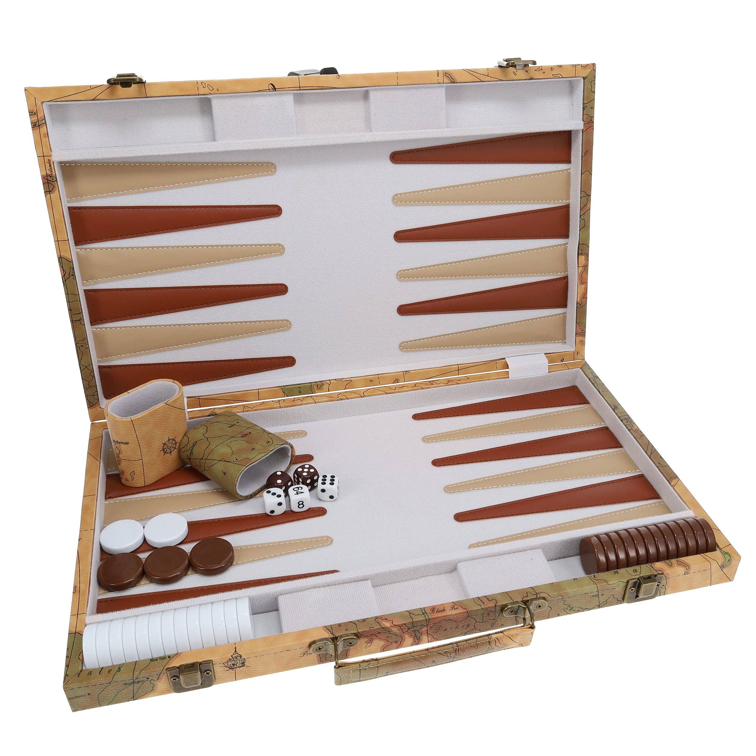 Wood Expressions - Wholesale Board Game - Tan Map Style Leatherette Backgammon Set, 18 x 11 in.5