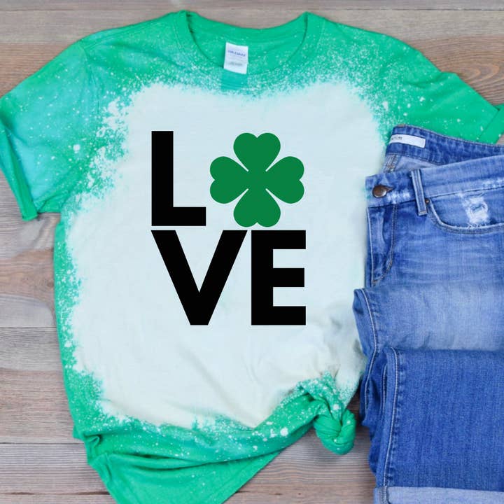 Love St Patricks Day Bleached Shirt for wholesale by Londas Trendy Tees