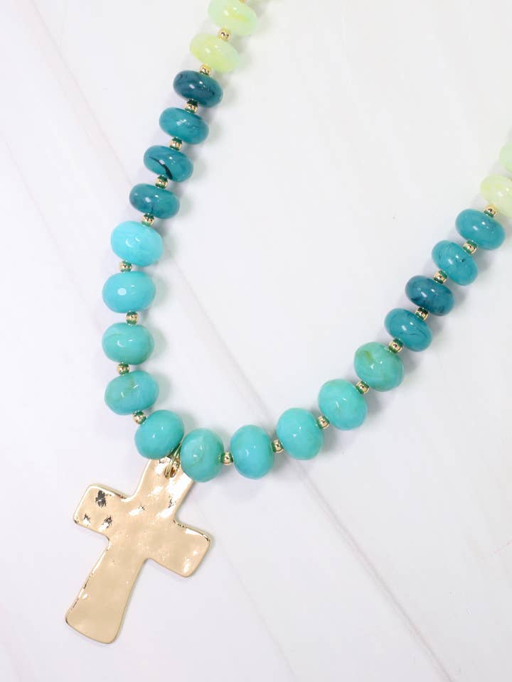 Berkeley Stone Beaded Cross Necklace Turquoise for wholesale by Caroline Hill