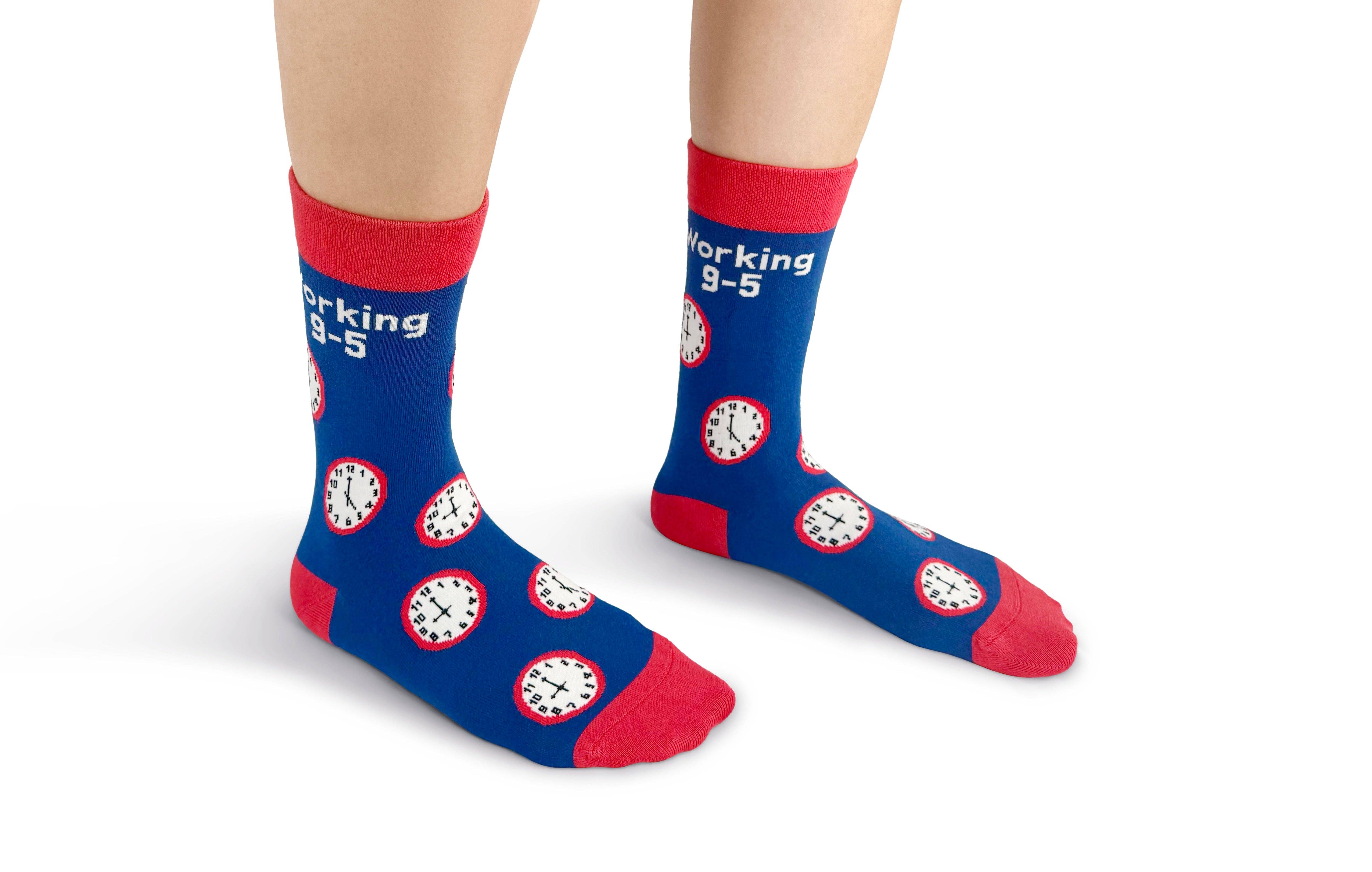 Happy Bits Socks - Wholesale Sokken - Uniseks - Werken 9-5 Bamboe Sokken| Klok Sokken| Blauwe Bamboe Sokken1