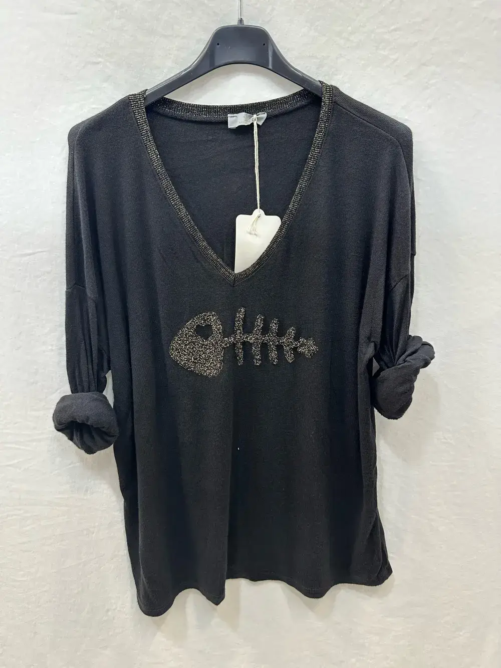 Mimi & Gogo - Wholesale Knit Sweater - Women's - Fine mesh embroidered big fish sweater lux @906443_PulGPoi4