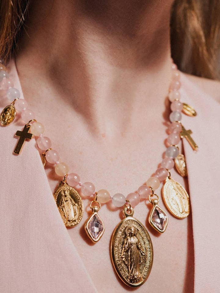 Collar de Ágata Rosa Católica for wholesale by PHOEBE´S