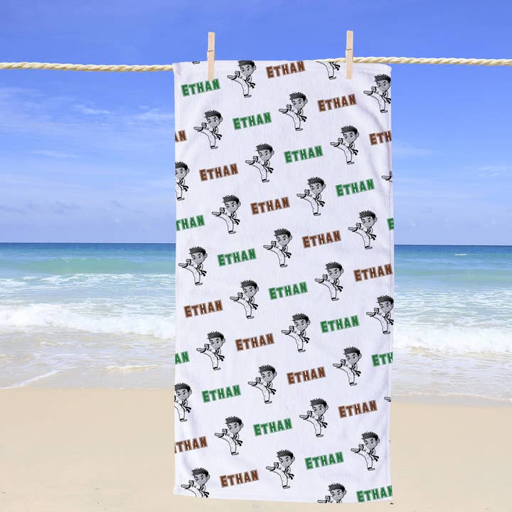 Toalla de playa personalizada niño artes marciales para venta al por mayor de Potter's Printing